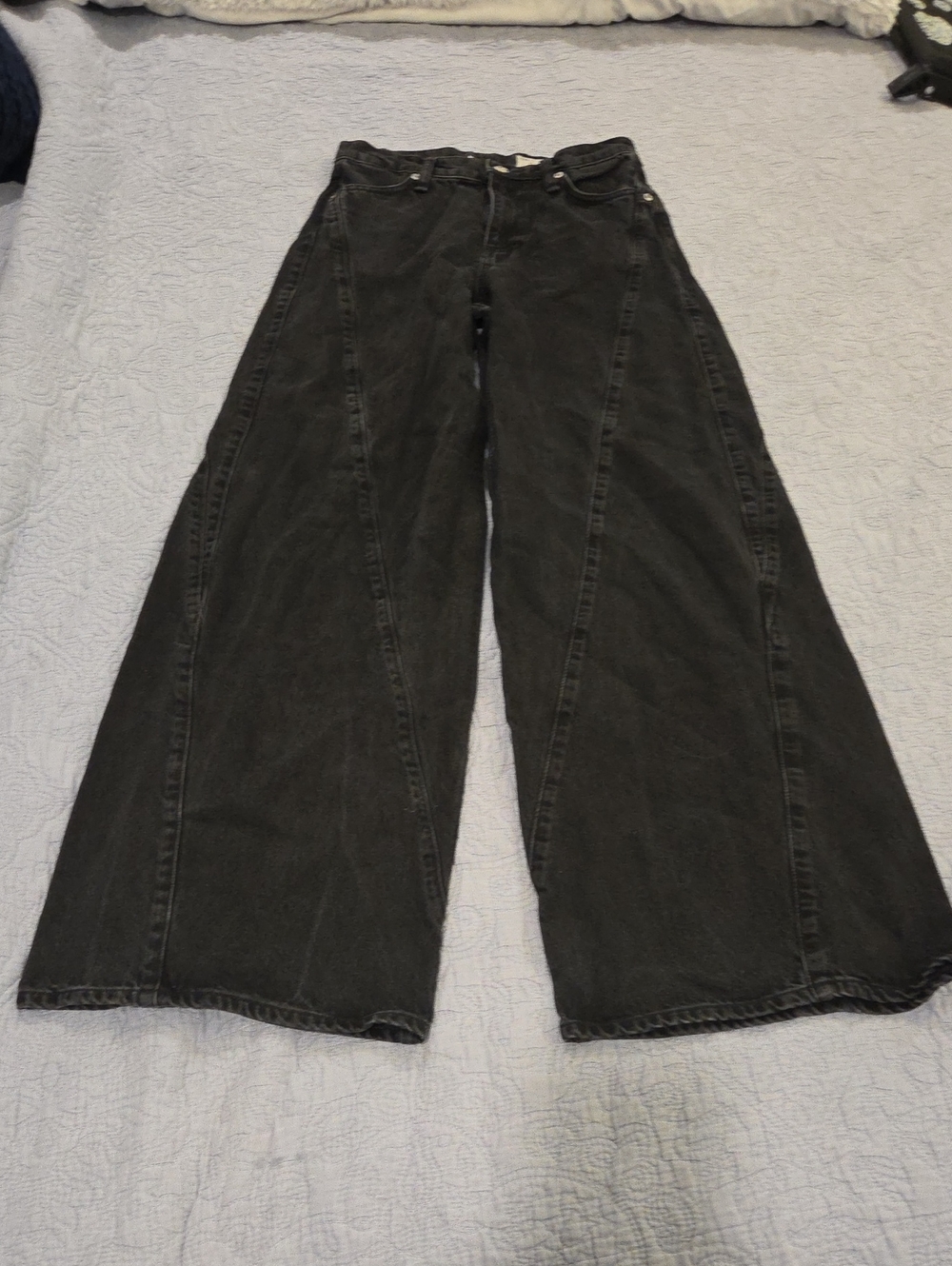 rag & bone Logan Washed Black Seamed Wide Leg Denim Jeans Sz 25 100% Cotton!